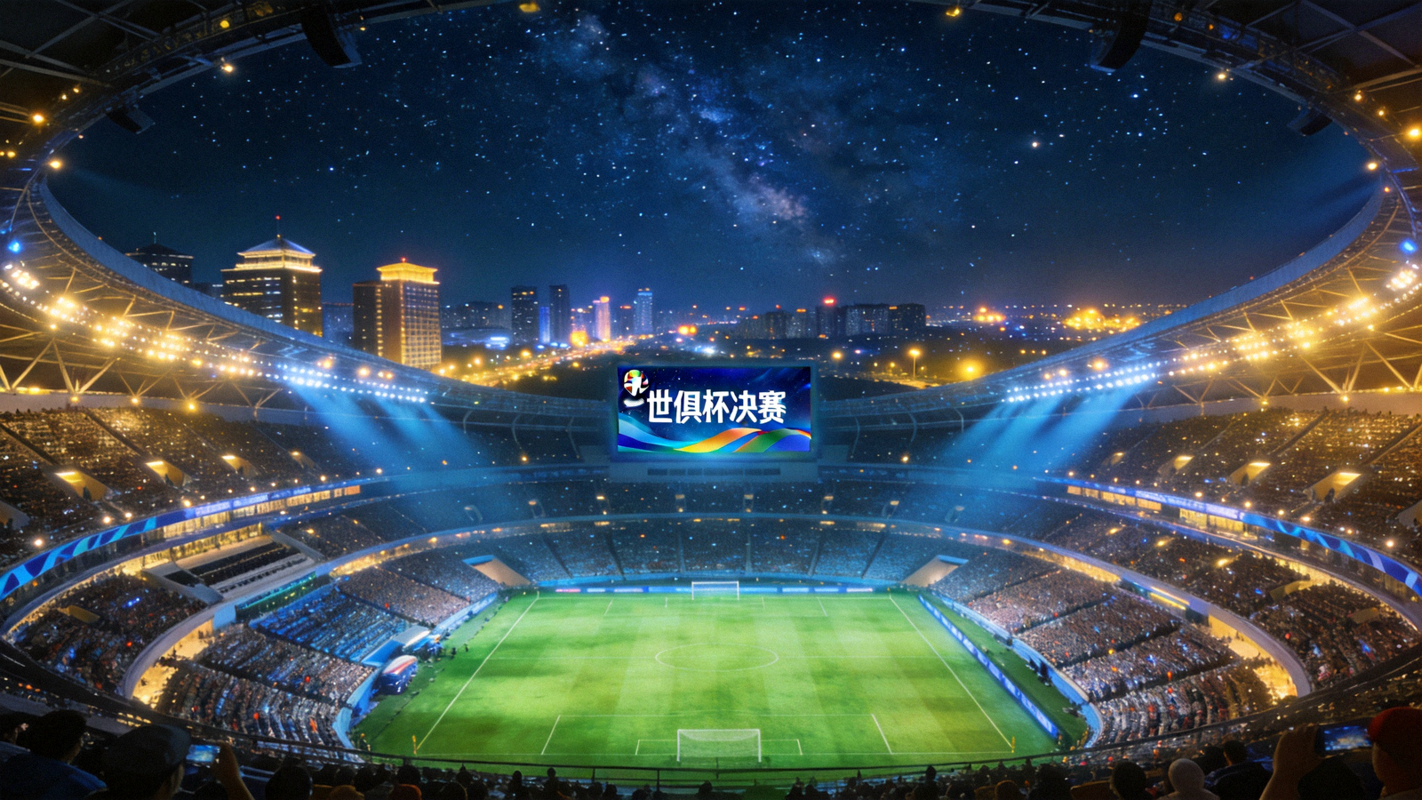 世俱杯决赛夜体育场全景与璀璨灯光